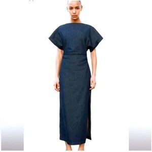 Zara Denim Draped midi Dress LARGE